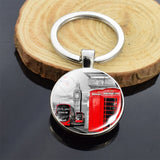 London Big Ben Telephone Booth Attractions Keychain Glass Cabochon Car Keyring London Travel Souvenir Keychain Pendant