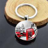 London Big Ben Telephone Booth Attractions Keychain Glass Cabochon Car Keyring London Travel Souvenir Keychain Pendant