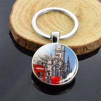 London Big Ben Telephone Booth Attractions Keychain Glass Cabochon Car Keyring London Travel Souvenir Keychain Pendant