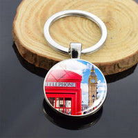 London Big Ben Telephone Booth Attractions Keychain Glass Cabochon Car Keyring London Travel Souvenir Keychain Pendant