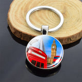 London Big Ben Telephone Booth Attractions Keychain Glass Cabochon Car Keyring London Travel Souvenir Keychain Pendant