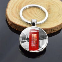 London Big Ben Telephone Booth Attractions Keychain Glass Cabochon Car Keyring London Travel Souvenir Keychain Pendant