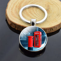 London Big Ben Telephone Booth Attractions Keychain Glass Cabochon Car Keyring London Travel Souvenir Keychain Pendant