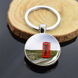 London Big Ben Telephone Booth Attractions Keychain Glass Cabochon Car Keyring London Travel Souvenir Keychain Pendant