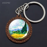 Van Gogh Oil Painting Keychain Keyrings Wooden Handmade Keychains for Women Party Vacation Gifts Accessories Wholesale