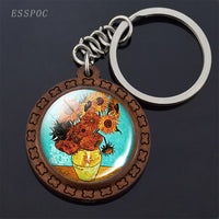 Van Gogh Oil Painting Keychain Keyrings Wooden Handmade Keychains for Women Party Vacation Gifts Accessories Wholesale