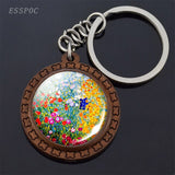 Van Gogh Oil Painting Keychain Keyrings Wooden Handmade Keychains for Women Party Vacation Gifts Accessories Wholesale