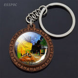 Van Gogh Oil Painting Keychain Keyrings Wooden Handmade Keychains for Women Party Vacation Gifts Accessories Wholesale