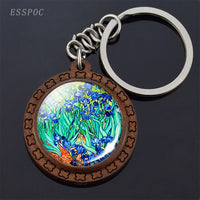 Van Gogh Oil Painting Keychain Keyrings Wooden Handmade Keychains for Women Party Vacation Gifts Accessories Wholesale