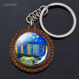 Van Gogh Oil Painting Keychain Keyrings Wooden Handmade Keychains for Women Party Vacation Gifts Accessories Wholesale