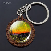 Van Gogh Oil Painting Keychain Keyrings Wooden Handmade Keychains for Women Party Vacation Gifts Accessories Wholesale