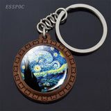 Van Gogh Oil Painting Keychain Keyrings Wooden Handmade Keychains for Women Party Vacation Gifts Accessories Wholesale