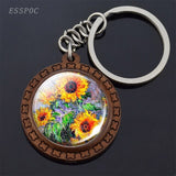 Van Gogh Oil Painting Keychain Keyrings Wooden Handmade Keychains for Women Party Vacation Gifts Accessories Wholesale