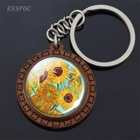 Van Gogh Oil Painting Keychain Keyrings Wooden Handmade Keychains for Women Party Vacation Gifts Accessories Wholesale