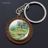 Van Gogh Oil Painting Keychain Keyrings Wooden Handmade Keychains for Women Party Vacation Gifts Accessories Wholesale