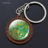 Van Gogh Oil Painting Keychain Keyrings Wooden Handmade Keychains for Women Party Vacation Gifts Accessories Wholesale