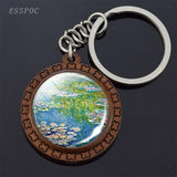 Van Gogh Oil Painting Keychain Keyrings Wooden Handmade Keychains for Women Party Vacation Gifts Accessories Wholesale