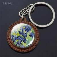 Van Gogh Oil Painting Keychain Keyrings Wooden Handmade Keychains for Women Party Vacation Gifts Accessories Wholesale