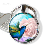 Bird Keychain Crow Robin Hummingbird Glass Cabochon Pendant Bird Metal Key Chain Birthday Gift for Friends