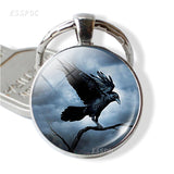 Bird Keychain Crow Robin Hummingbird Glass Cabochon Pendant Bird Metal Key Chain Birthday Gift for Friends