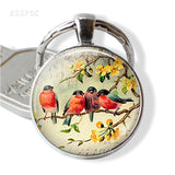 Bird Keychain Crow Robin Hummingbird Glass Cabochon Pendant Bird Metal Key Chain Birthday Gift for Friends