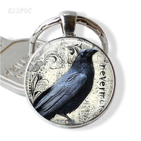 Bird Keychain Crow Robin Hummingbird Glass Cabochon Pendant Bird Metal Key Chain Birthday Gift for Friends