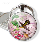 Bird Keychain Crow Robin Hummingbird Glass Cabochon Pendant Bird Metal Key Chain Birthday Gift for Friends