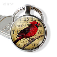 Bird Keychain Crow Robin Hummingbird Glass Cabochon Pendant Bird Metal Key Chain Birthday Gift for Friends