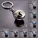 Wolf Key Chain Wolf and Moon Keychain Wolf Head Animal Picture Pendant Glass Ball Keyring Lover Gift