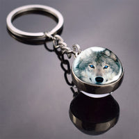 Wolf Key Chain Wolf and Moon Keychain Wolf Head Animal Picture Pendant Glass Ball Keyring Lover Gift