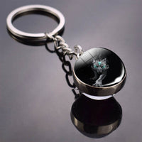 Wolf Key Chain Wolf and Moon Keychain Wolf Head Animal Picture Pendant Glass Ball Keyring Lover Gift