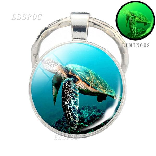 Unique Design Sea Turtle Photo Keychain Luminous Keychians Glowing in The Night Key Chain Women Men Car Keyrings Gifts