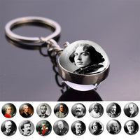 Boho Long Chains Clear Glass Ball Pendant Keychain Women Gifts Vintage Famous Politician Artist Thinker President Photo