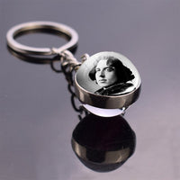 Boho Long Chains Clear Glass Ball Pendant Keychain Women Gifts Vintage Famous Politician Artist Thinker President Photo