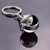 Boho Long Chains Clear Glass Ball Pendant Keychain Women Gifts Vintage Famous Politician Artist Thinker President Photo