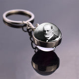 Boho Long Chains Clear Glass Ball Pendant Keychain Women Gifts Vintage Famous Politician Artist Thinker President Photo