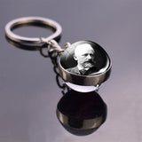 Boho Long Chains Clear Glass Ball Pendant Keychain Women Gifts Vintage Famous Politician Artist Thinker President Photo