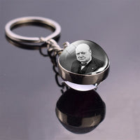 Boho Long Chains Clear Glass Ball Pendant Keychain Women Gifts Vintage Famous Politician Artist Thinker President Photo