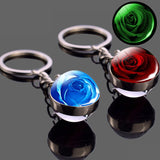 Luminous Rose Keychain Blue Enchantress Picture Double Side Cabochon Glass Ball Keychains Rose for Women Valentines Gift