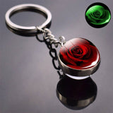 Luminous Rose Keychain Blue Enchantress Picture Double Side Cabochon Glass Ball Keychains Rose for Women Valentines Gift