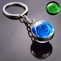 Luminous Rose Keychain Blue Enchantress Picture Double Side Cabochon Glass Ball Keychains Rose for Women Valentines Gift