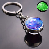 Luminous Rose Keychain Blue Enchantress Picture Double Side Cabochon Glass Ball Keychains Rose for Women Valentines Gift