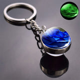 Luminous Rose Keychain Blue Enchantress Picture Double Side Cabochon Glass Ball Keychains Rose for Women Valentines Gift