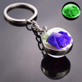 Luminous Rose Keychain Blue Enchantress Picture Double Side Cabochon Glass Ball Keychains Rose for Women Valentines Gift