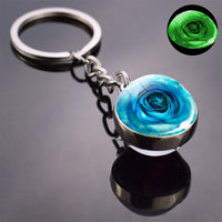 Luminous Rose Keychain Blue Enchantress Picture Double Side Cabochon Glass Ball Keychains Rose for Women Valentines Gift