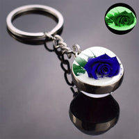 Luminous Rose Keychain Blue Enchantress Picture Double Side Cabochon Glass Ball Keychains Rose for Women Valentines Gift