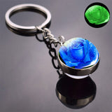 Luminous Rose Keychain Blue Enchantress Picture Double Side Cabochon Glass Ball Keychains Rose for Women Valentines Gift