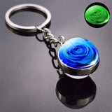 Luminous Rose Keychain Blue Enchantress Picture Double Side Cabochon Glass Ball Keychains Rose for Women Valentines Gift