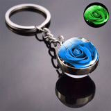 Luminous Rose Keychain Blue Enchantress Picture Double Side Cabochon Glass Ball Keychains Rose for Women Valentines Gift