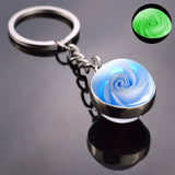 Luminous Rose Keychain Blue Enchantress Picture Double Side Cabochon Glass Ball Keychains Rose for Women Valentines Gift